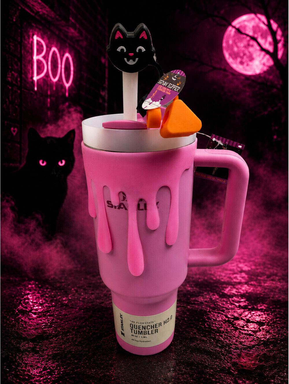 🐈‍⬛🐈‍⬛TANLEY PINK PEONY 40OZ QUENCHER H2.O TUMBLER WITH 2TOPPERS BRAND NEW!!